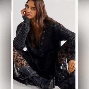 Free People Whistle Thermal Henley Tunic Sweater Z357